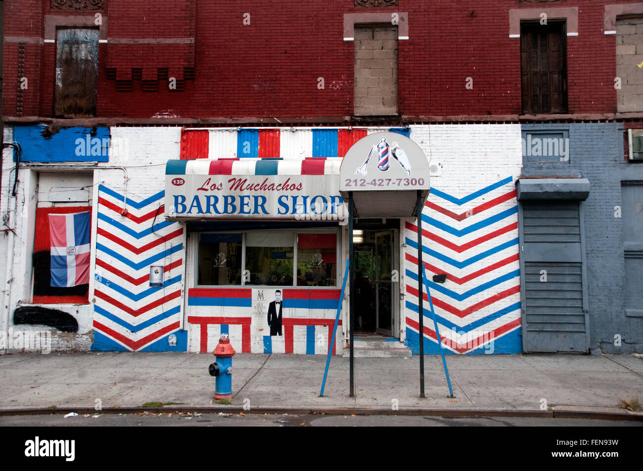 Traditional Barbers Shop in Sp`anish Harlem  New York City Stock Photo